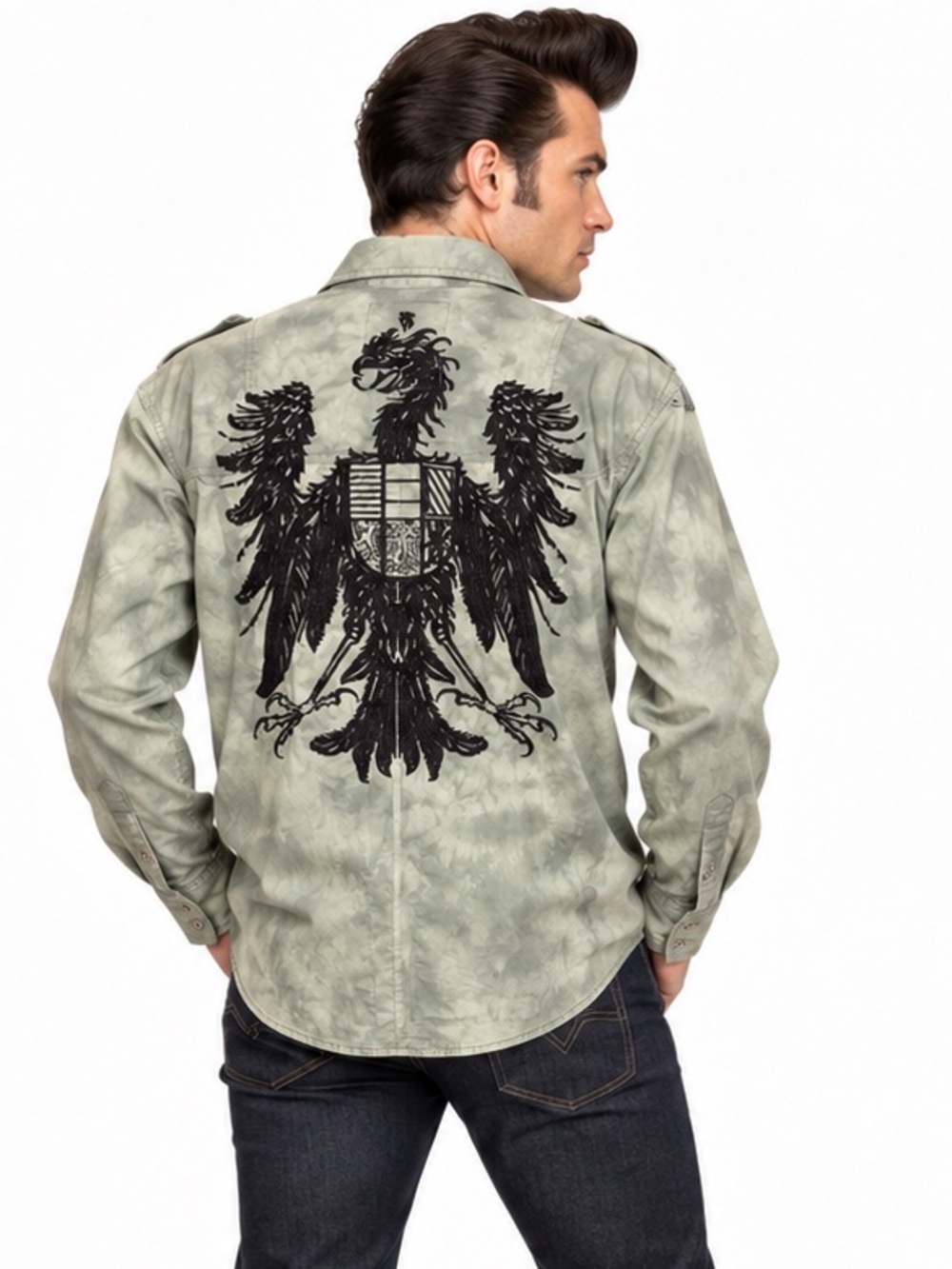 Roar Men’s XXL Sage Green Embroidered Eagle Y2K Western Button Down Shirt